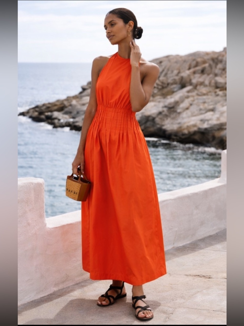 NWT BONDI BORN Pampelonne Halter neck Maxi Dress in Starfish Tangerine Size S